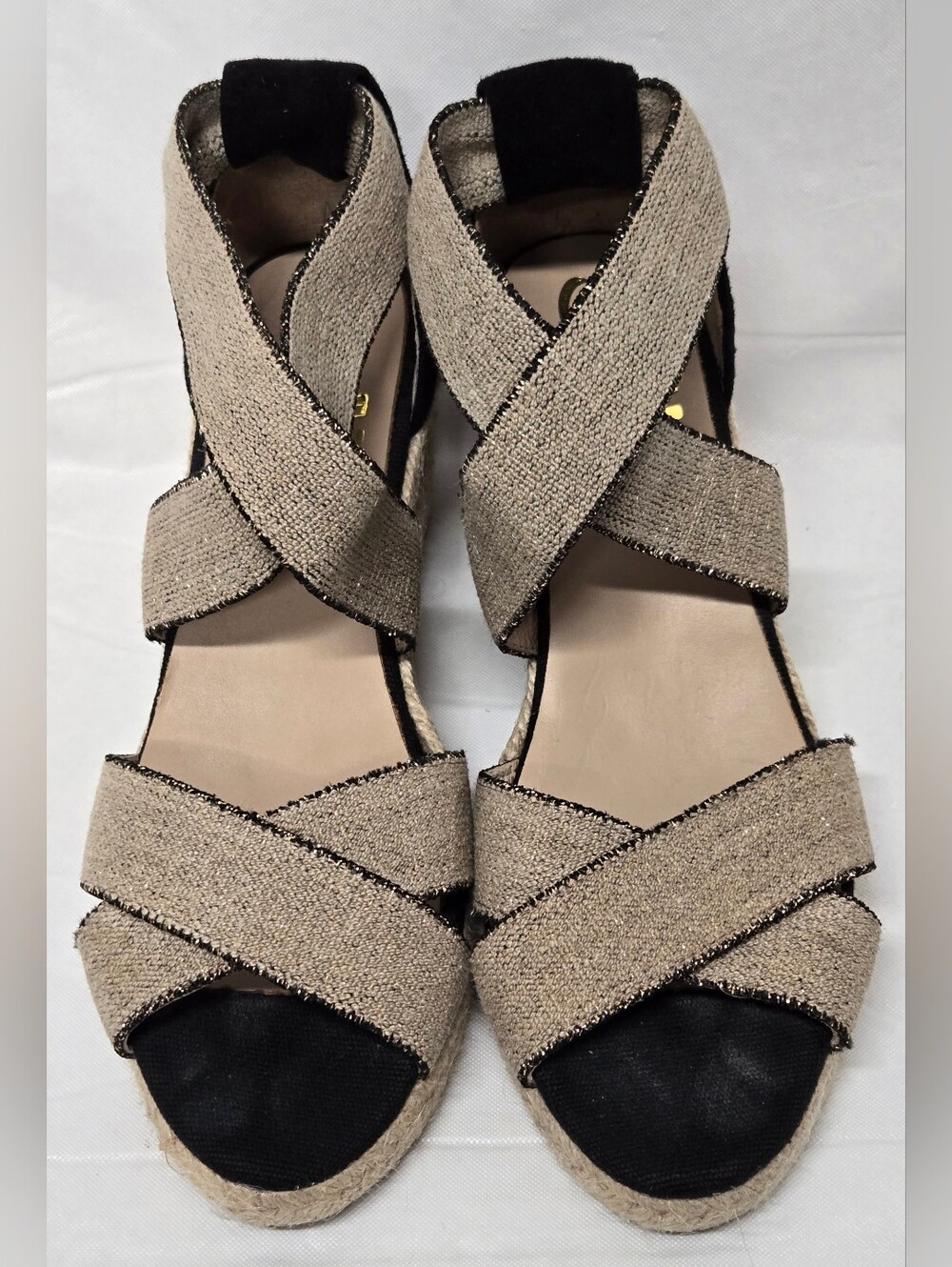 Kanna Spain Strappy Sandals Jute Wedge Elastic Crisscross Strap Canvas 8